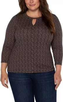 Большой размер Рукав с круглым вырезом и вырезом Плиссированная передняя часть Liverpool Los Angeles, цвет Maple Micro Pebble All Over Print