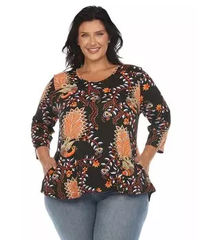 Большой размер Яркий Бохо-топ Swing White Mark, черный