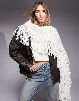 Большой шарф с кисточками кремового цвета River Island