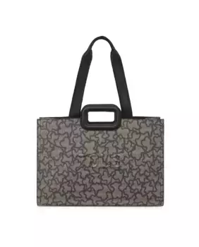 Большой шоппер с черным принтом и двойной ручкой Tous, чёрный