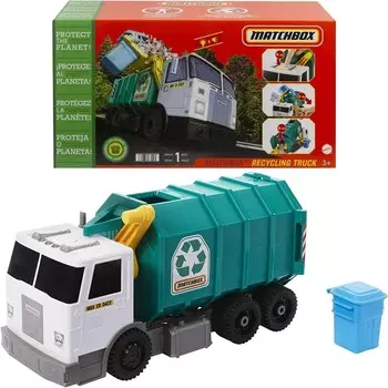Большой спичечный коробок, мусоровоз со светом/звуком + мусорное ведро Mattel