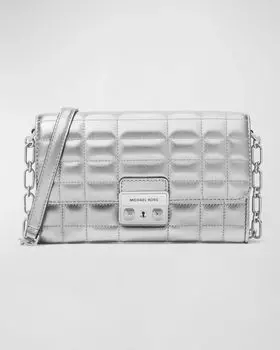 Большой стеганый металлический кошелек Tribeca на цепочке MICHAEL Michael Kors, цвет Silver