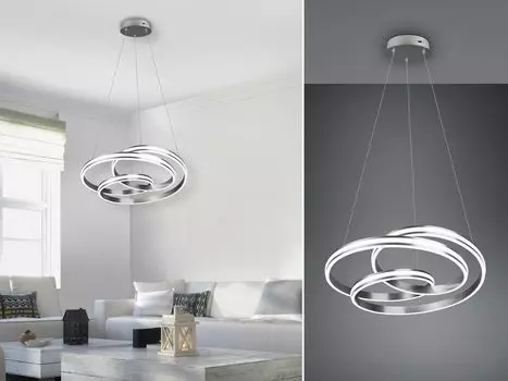 Большой светодиодный подвесной светильник с регулируемой яркостью, изогнутый, 60 см, серебристый. TRIO, серебро