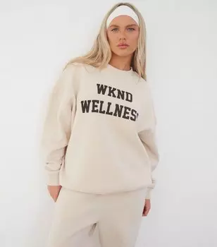 Большой свитшот с логотипом WKNDGIRL Stone Wellness WKNDGIRL, светло-серый