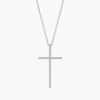 Большой тонкий бриллиантовый крест-подвеска из 14-каратного белого золота (1/8 карата) Blue Nile