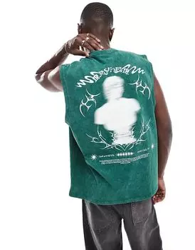 Большой топ из плотной ткани плотностью 220 г/м, выцветшего зеленого цвета с принтом в стиле Ренессанс на спине ASOS DESIGN