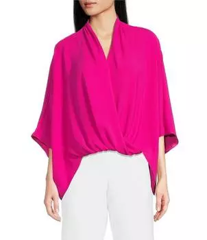 Большой топ Trina Turk Concourse Surplice с V-образным вырезом и короткими рукавами, розовый