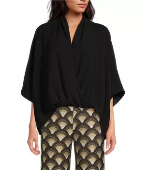 Большой топ Trina Turk Concourse Surplice с V-образным вырезом и короткими рукавами, черный