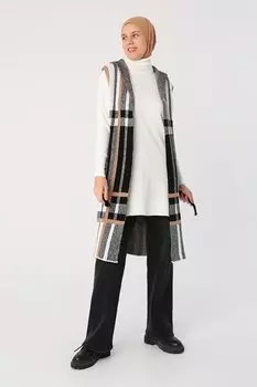 Большой трикотажный жилет с поясом и клетчатым узором Earth ALL DAY