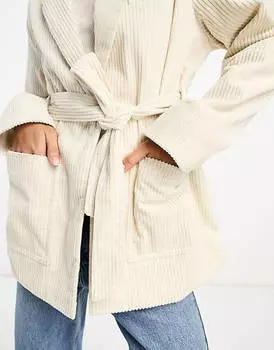 Большой вельветовый блейзер нейтрального цвета с завязками ASOS DESIGN