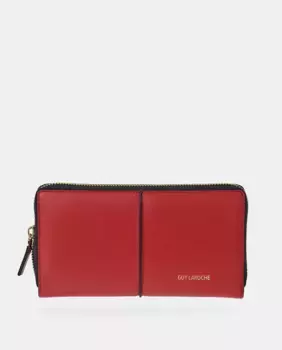Большой женский кошелек-бумажник на молнии из кожи кремового цвета Guy Laroche, красный