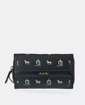 Большой женский кошелек El Caballo с клапаном из воловьей кожи и холста цвета котелка, черный