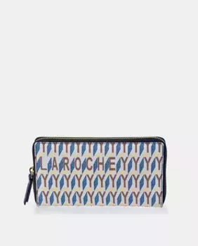 Большой женский кошелек Guy Laroche из парусины и кожи синего цвета с застежкой-молнией, бежевый