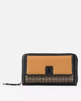 Большой женский кошелек с сочетанием рафии в коричневом и черном цветах PACOMARTINEZ, многоцветный