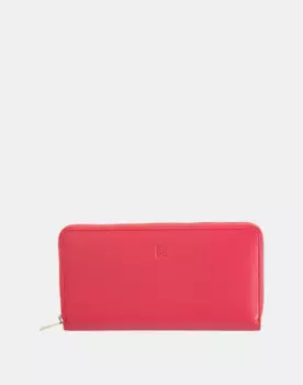 Большой женский кожаный кошелек на молнии Dudu, коралловый