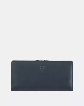 Большой женский кожаный кошелек с клатчем Click Clac Dudu, темно-синий