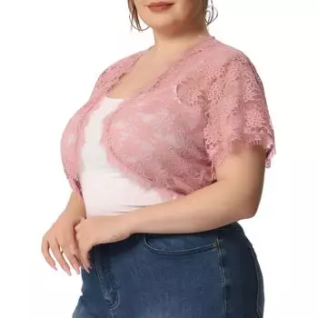 Болеро для женщин больших размеров, кружевное кимоно-кардиган с короткими рукавами Agnes Orinda, белый