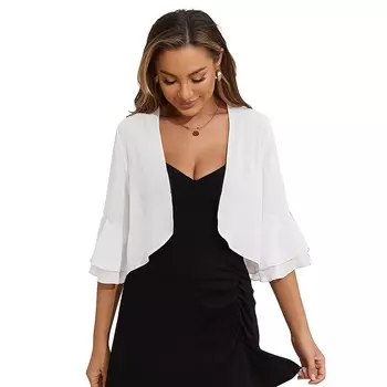 Болеро Кардиганы для женщин с рукавами 3/4 с открытым передом укороченный кардиган Мягкие куртки с плечами MISSKY, белый