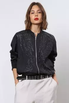 Бомбер Antares с вышивкой бисером Religion, черный