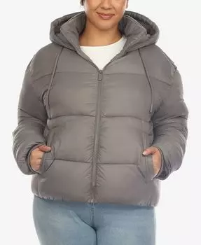 Бомбер больших размеров с капюшоном и пуховиком White Mark, серый