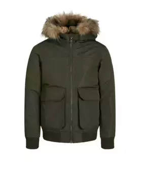 Бомбер для мальчика с капюшоном Jack & Jones, цвет Verde Militar