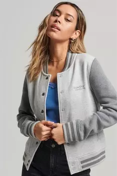 Бомбер из джерси с винтажным логотипом Superdry, серый