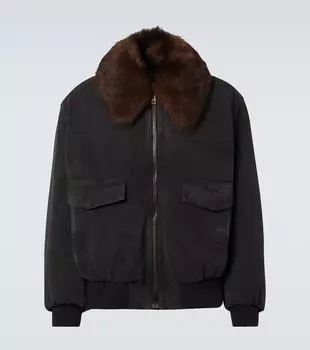 Бомбер из хлопка с отделкой из овчины Prada, черный