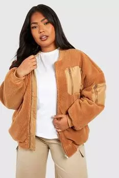 Бомбер из искусственного меха plus utility карманный Boohoo, кэмел