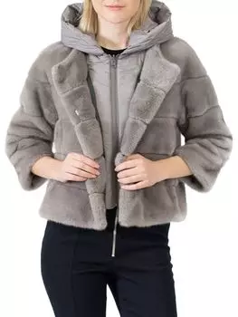 Бомбер из искусственного меха с капюшоном Belle Fare, серый