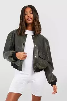Бомбер из искусственной кожи с карманами boohoo, черный