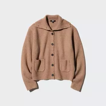 Бомбер из мягкой пряжи UNIQLO, коричневый