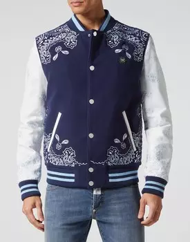 Бомбер из шерсти и кожи с узором пейсли-фуляр Philipp Plein, цвет Dark Blue