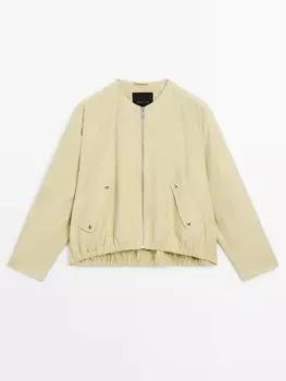 Бомбер из смесового хлопка с карманами на кнопках Massimo Dutti, желтый