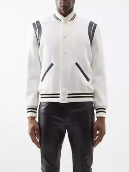 Бомбер из смесовой шерсти с кожаной отделкой teddy Saint Laurent, белый