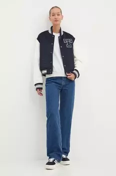 Бомбер из смесовой шерсти Tommy Jeans, темно-синий