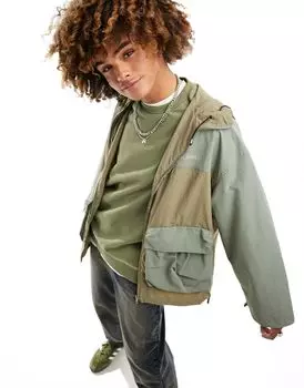 Бомбер из технотехнологии с карманами и капюшоном в стиле пэчворк Reclaimed Vintage