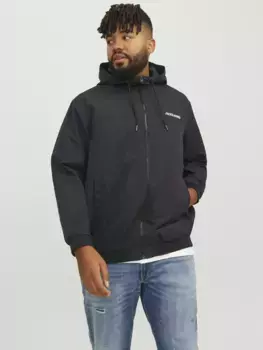 Бомбер Jack & Jones PlusSize "JJERUSH HOOD BOMBER NOOS PLS", с капюшоном, черный
