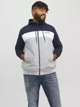 Бомбер Jack & Jones PlusSize "JJERUSH HOOD BOMBER NOOS PLS", с капюшоном, синий