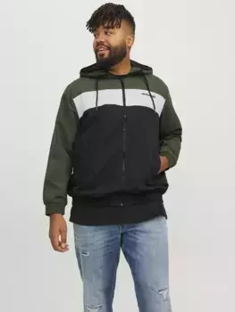 Бомбер Jack & Jones PlusSize "JJERUSH HOOD BOMBER NOOS PLS", с капюшоном, цвет Forest Night