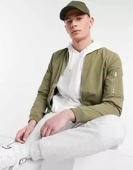 Бомбер на молнии Jack & Jones Essentials цвета хаки