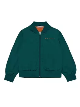 Бомбер на молнии с вышитым логотипом Marni Kids, зеленый