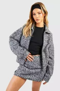 Бомбер на молнии спереди из букле boohoo, серый