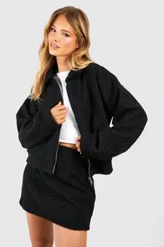 Бомбер на молнии спереди из букле boohoo, черный