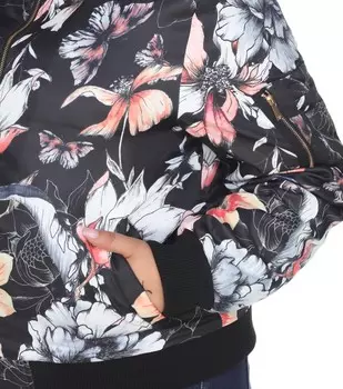 Бомбер с цветочным принтом - большие размеры, черный