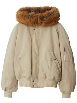 Бомбер с капюшоном и искусственным мехом Burberry, нейтральный цвет