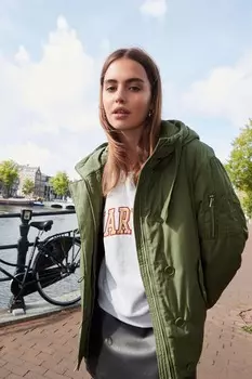 Бомбер с капюшоном Next, зеленый