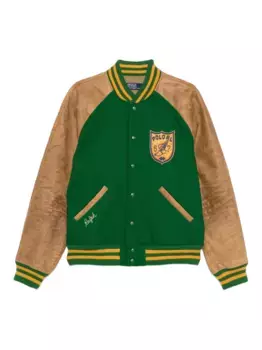 Бомбер с кожаными рукавами POLO RALPH LAUREN, зеленый