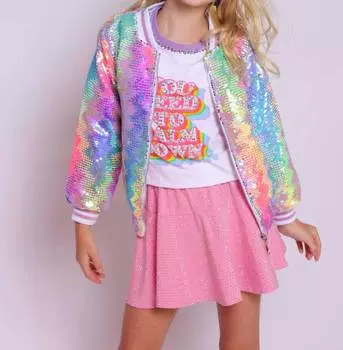 Бомбер с пайетками для девочек в стиле калейдоскоп Lola + The Boys, цвет kaleidoscope