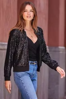 Бомбер с пайетками Sosandar, черный