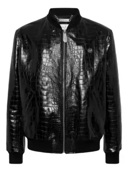 Бомбер с тиснением под кожу крокодила Philipp Plein, черный